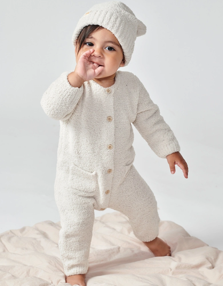 7AM Enfant Baby Fuzzy Long Sleeve Romper in Ivory