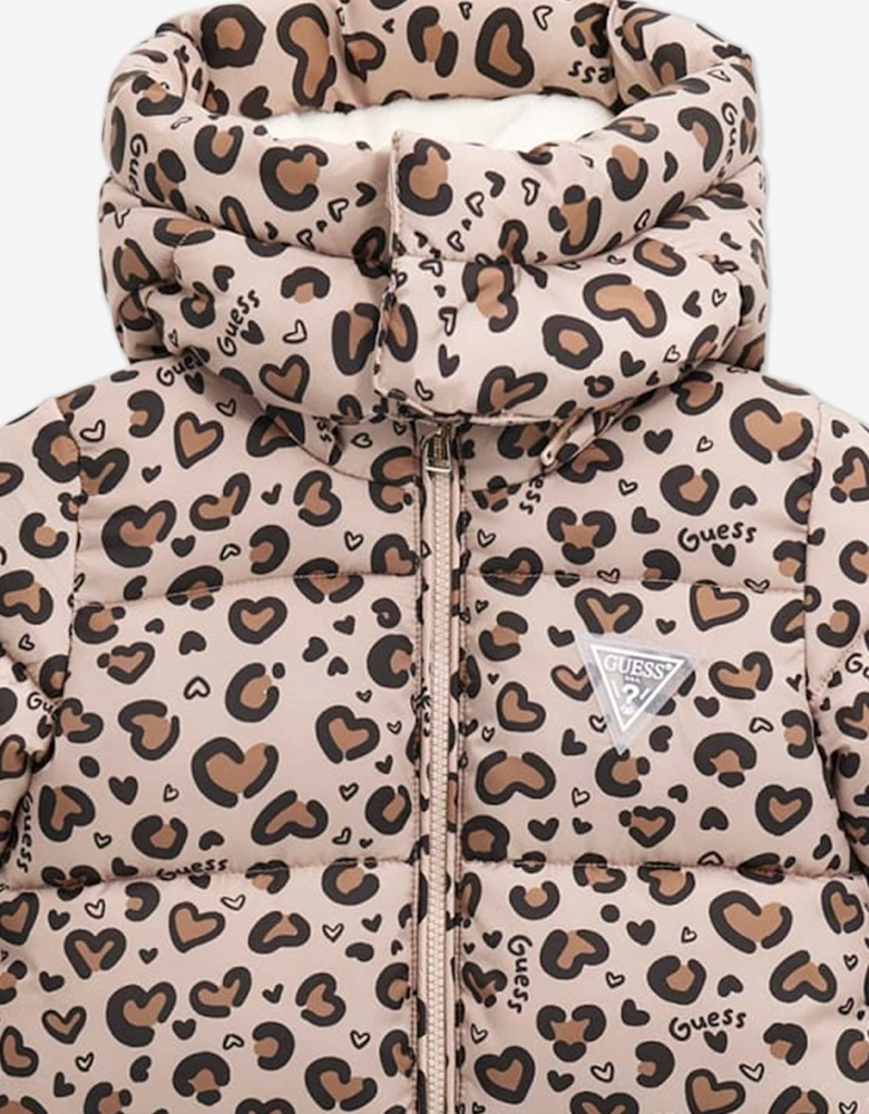 Baby Girls Leopard Print Snowsuit in Beige