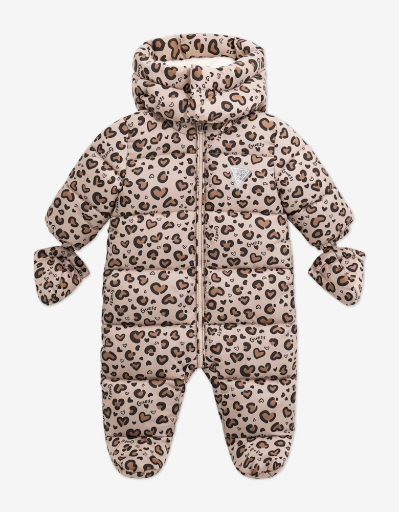 Baby Girls Leopard Print Snowsuit in Beige