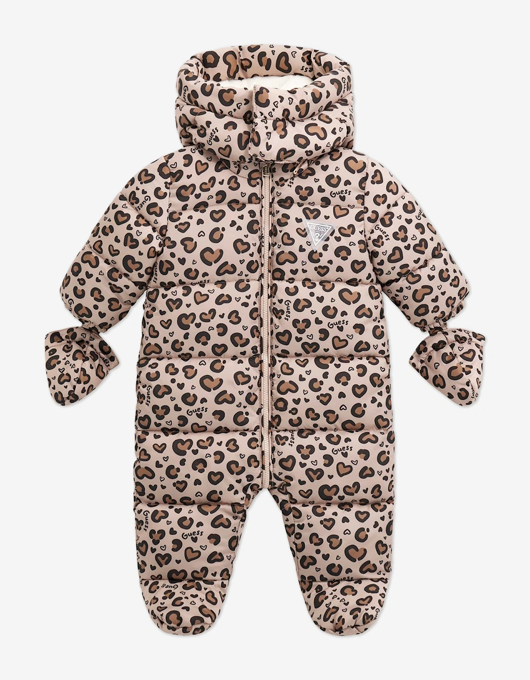 Baby Girls Leopard Print Snowsuit in Beige, 5 of 4