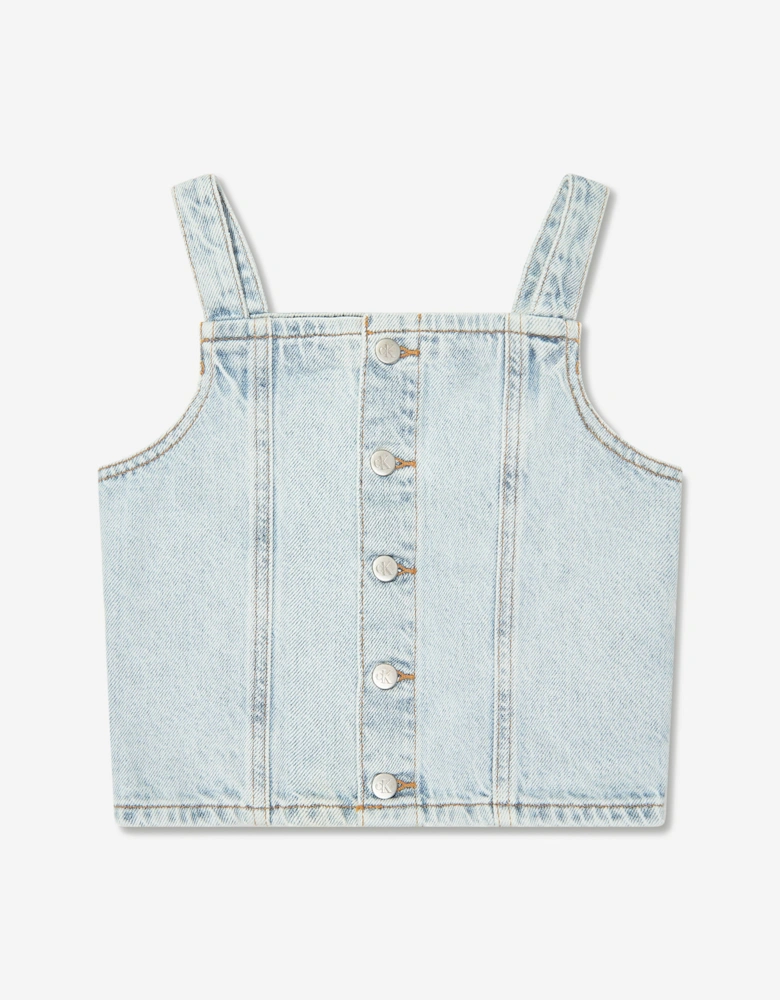Girls Strap Denim Top in Blue