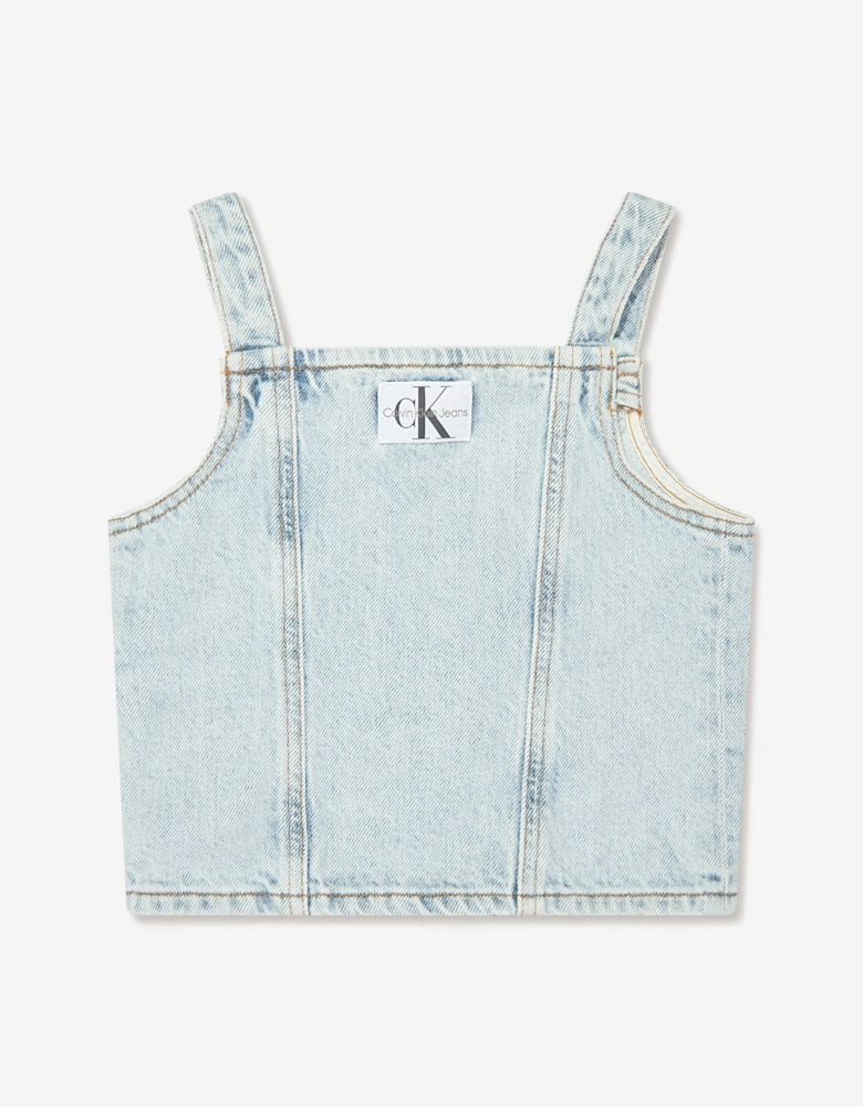 Girls Strap Denim Top in Blue