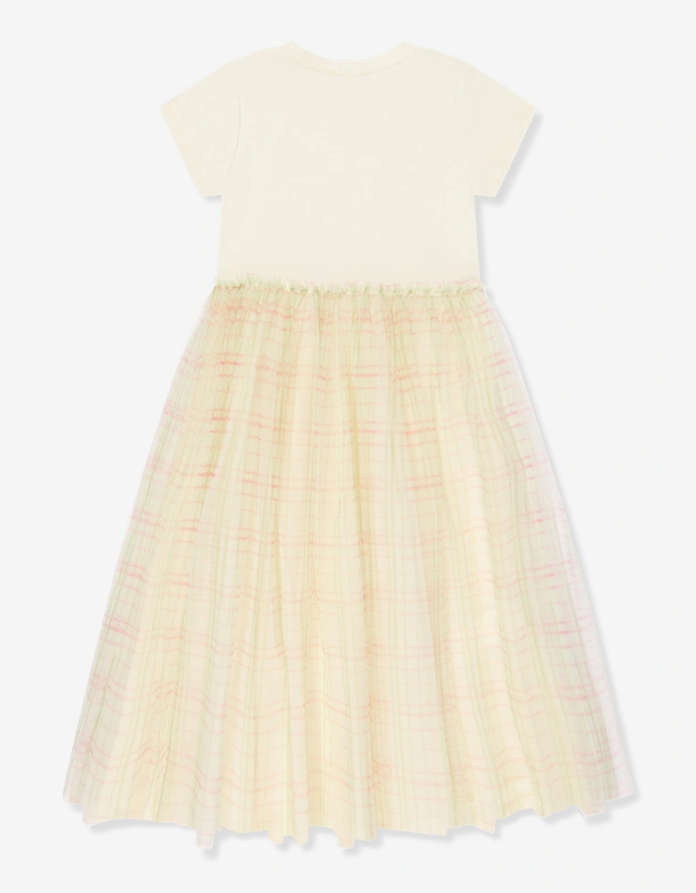 Girls Tulle Check Dress in Ivory