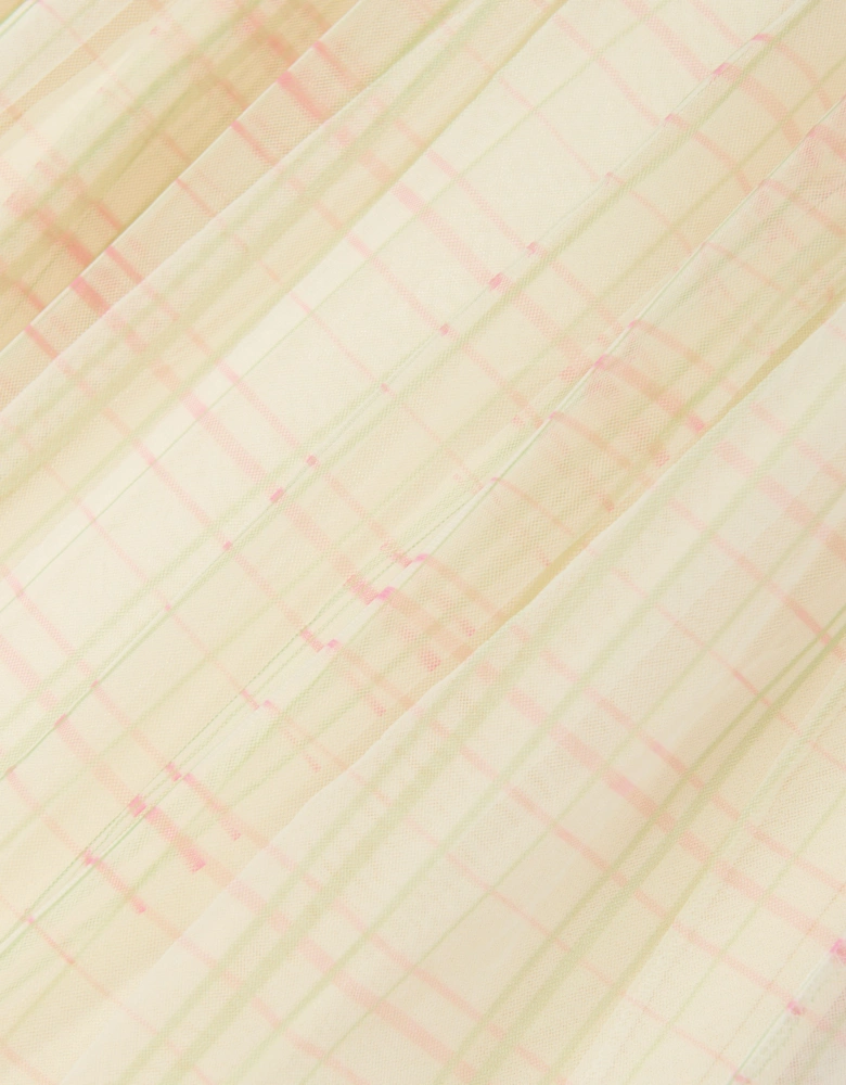 Girls Tulle Check Dress in Ivory