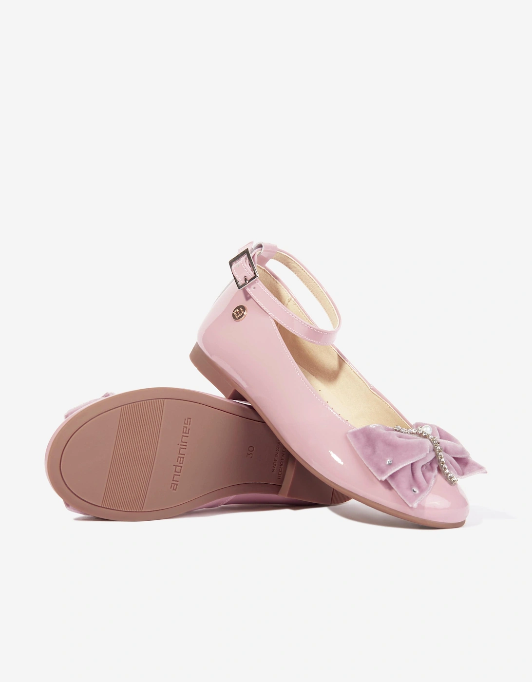 Girls Patent Leather Bow Ankle Strap Shoes in Pink