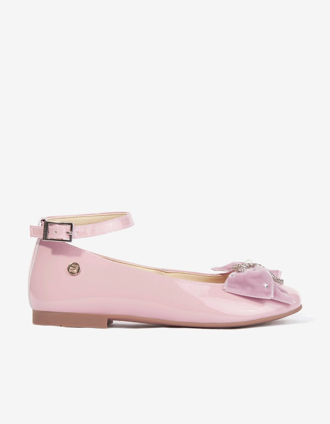 Girls Patent Leather Bow Ankle Strap Shoes in Pink, 5 of 4