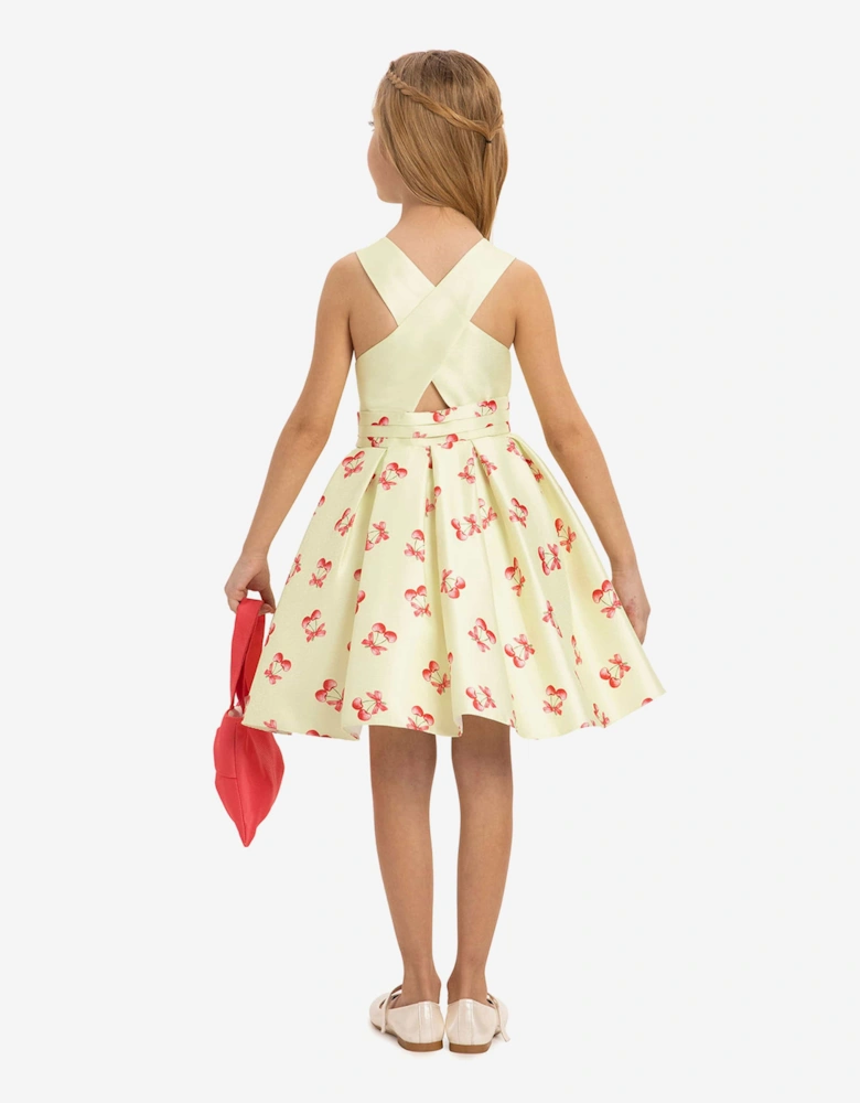 Girls Cherry Dress with Matching Bag in Green