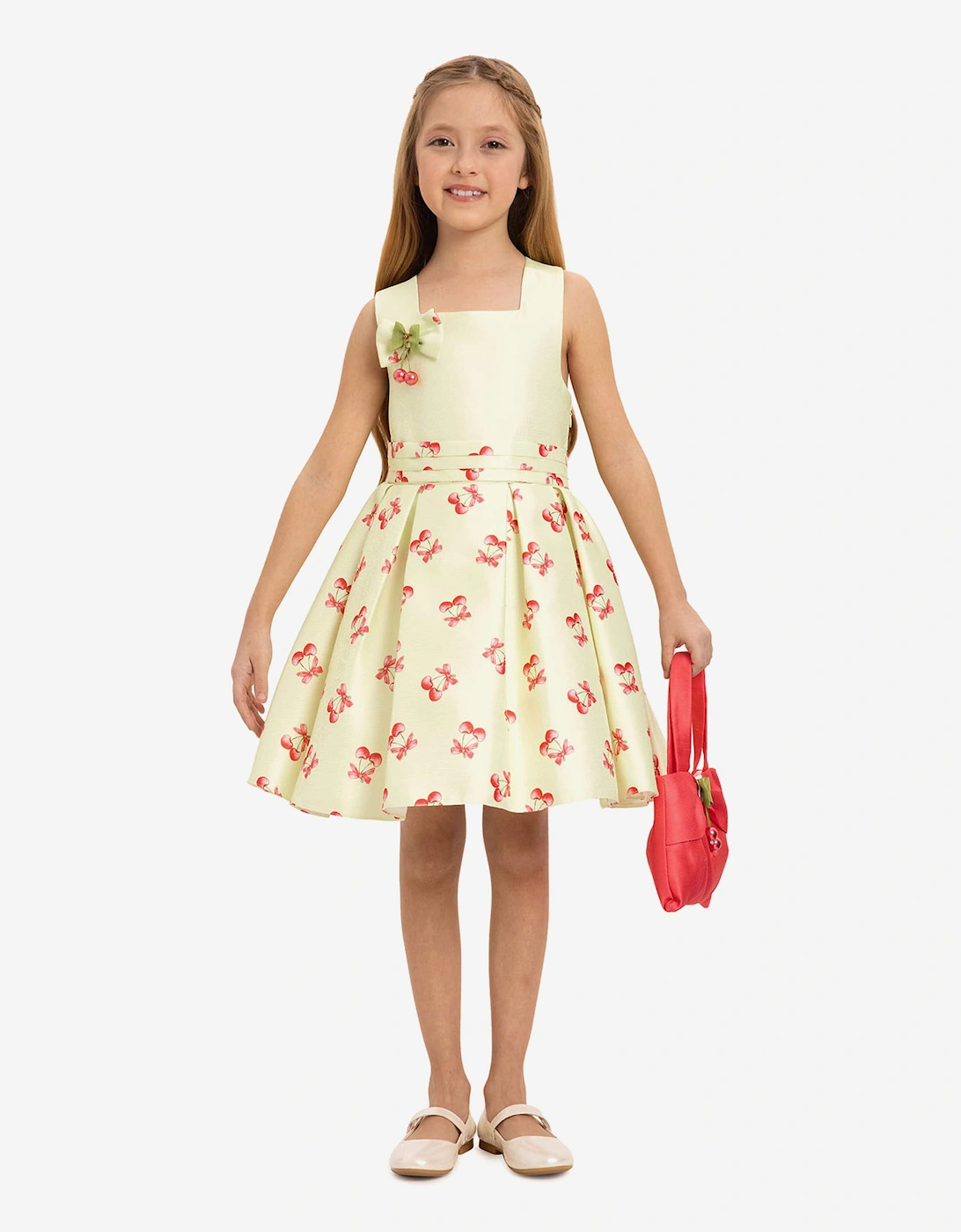 Girls Cherry Dress with Matching Bag in Green, 7 of 6
