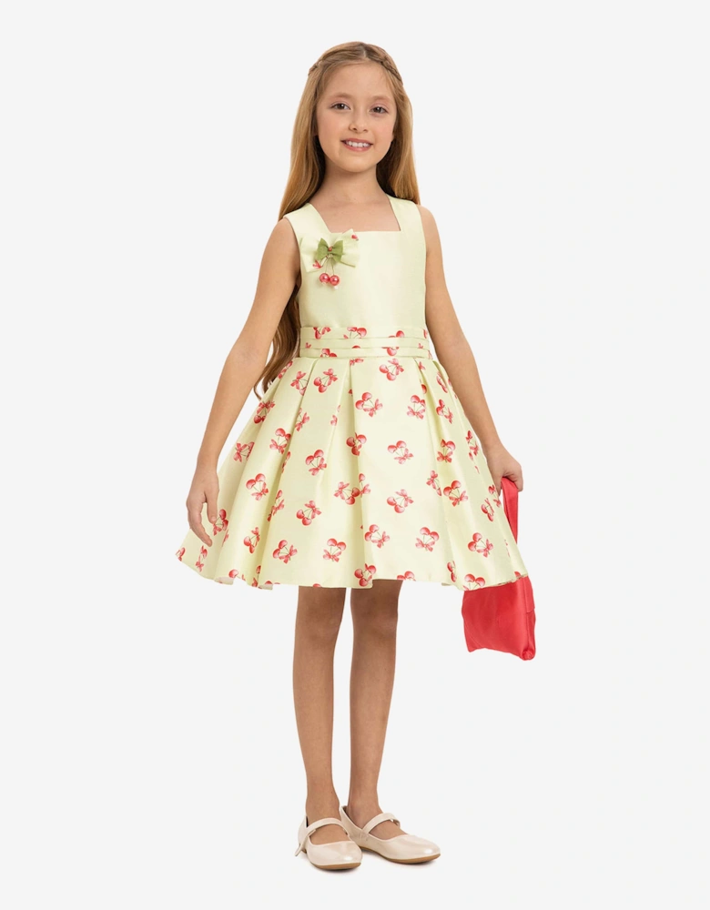 Girls Cherry Dress with Matching Bag in Green