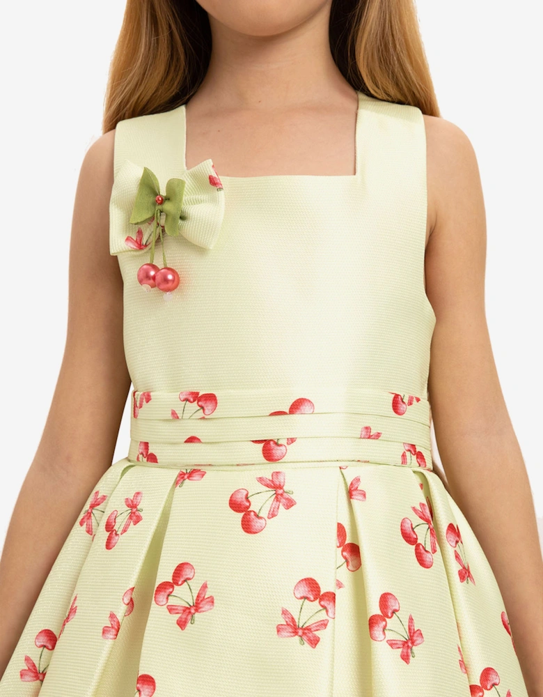 Girls Cherry Dress with Matching Bag in Green