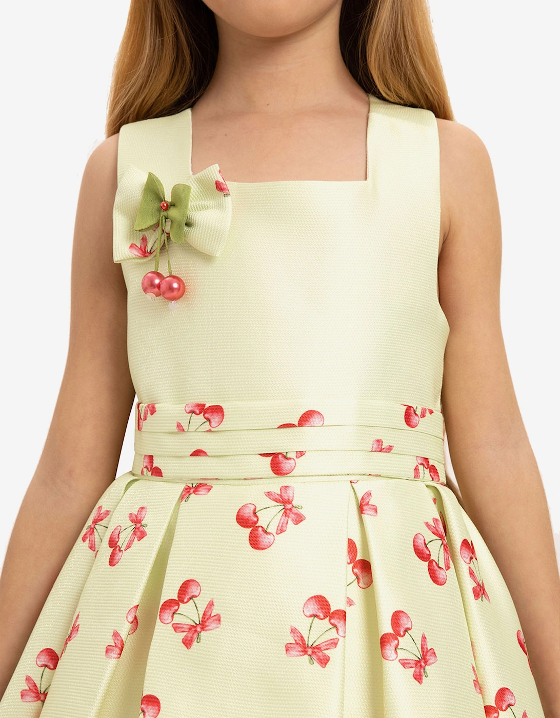 Girls Cherry Dress with Matching Bag in Green