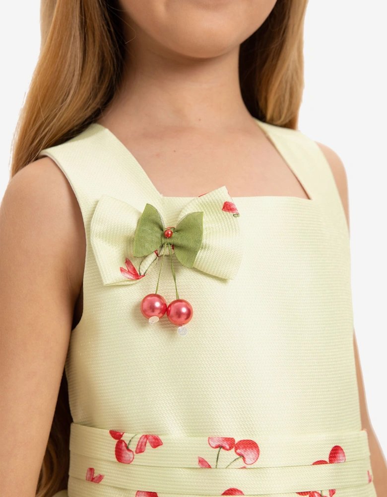 Girls Cherry Dress with Matching Bag in Green