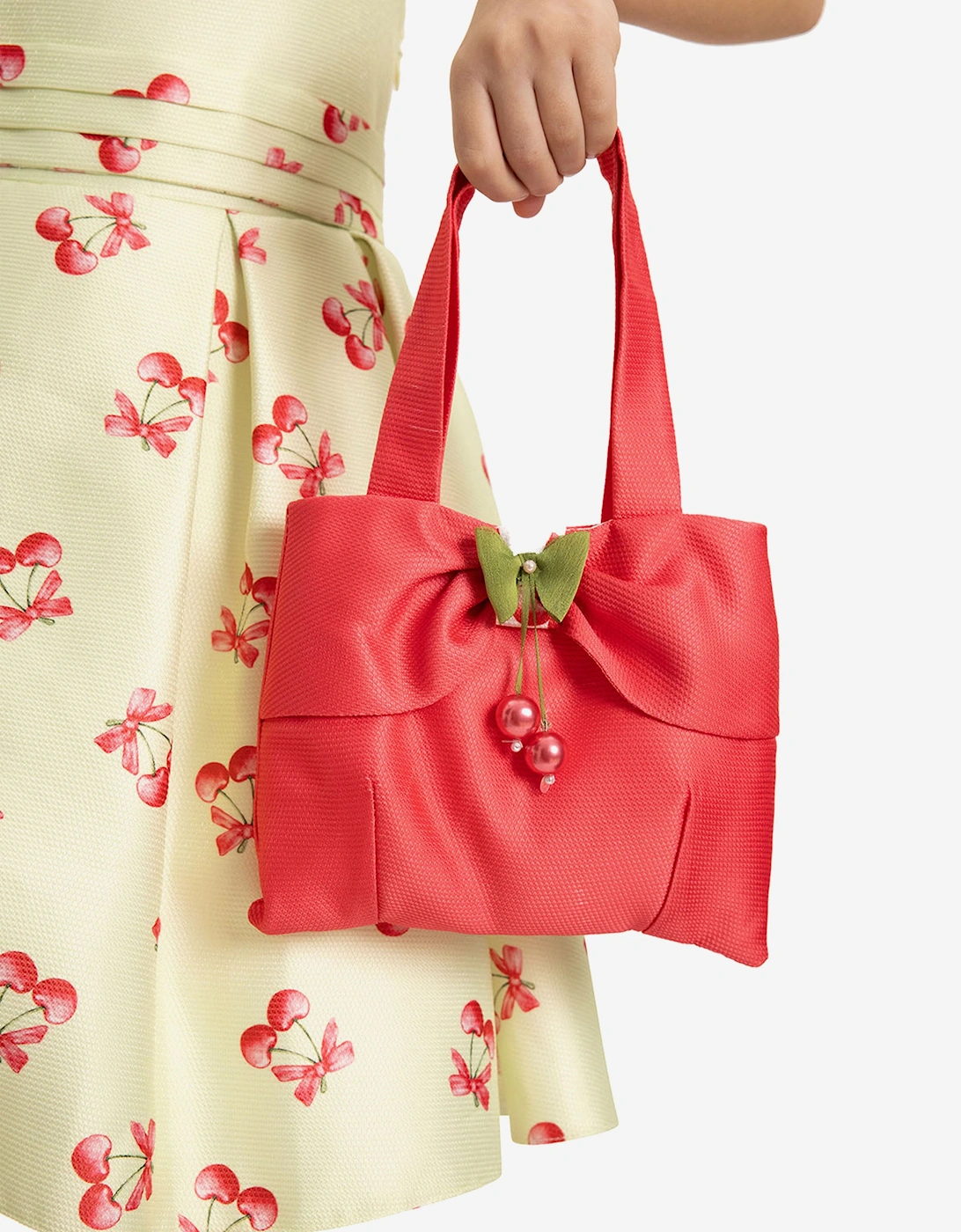 Girls Cherry Dress with Matching Bag in Green