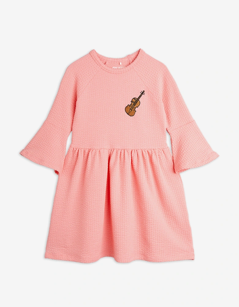 Girls Violin Embroidered Dress in Pink