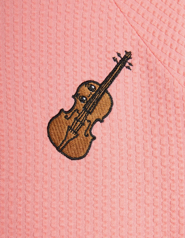 Girls Violin Embroidered Dress in Pink