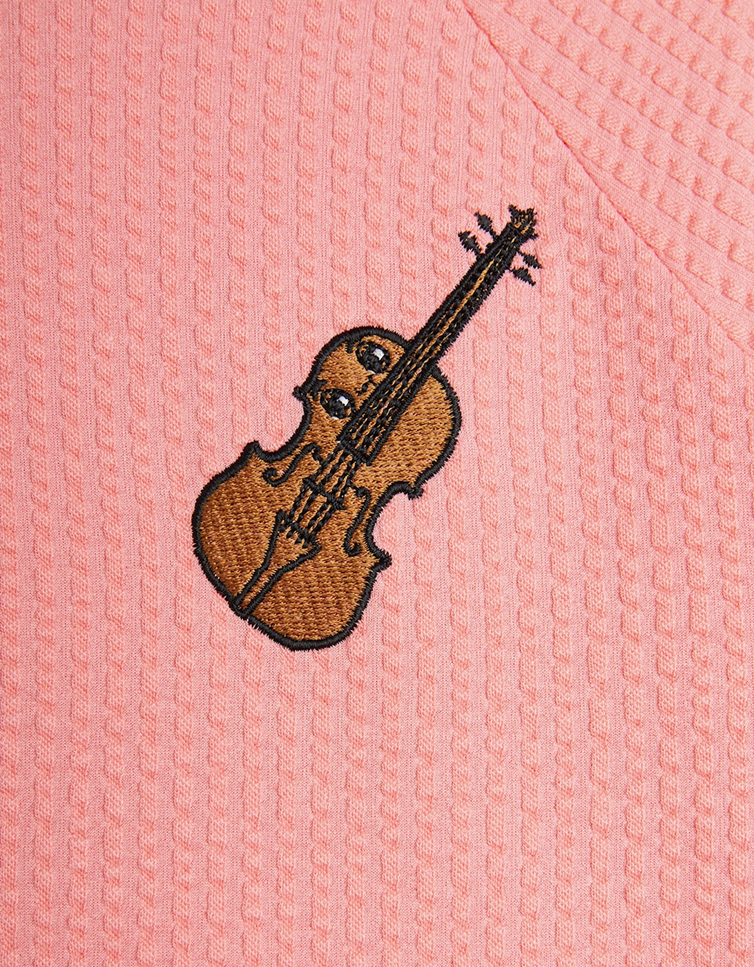 Girls Violin Embroidered Dress in Pink
