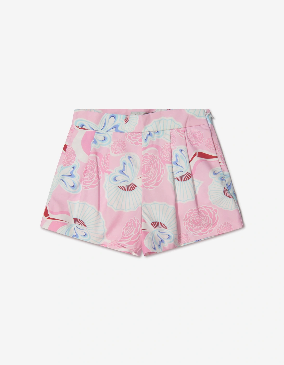 Girls Cotton Floral Fan Print Shorts, 5 of 4