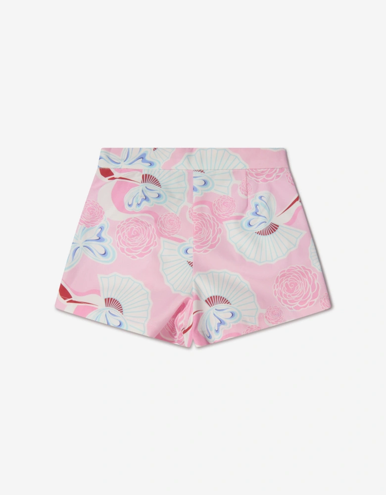Girls Cotton Floral Fan Print Shorts