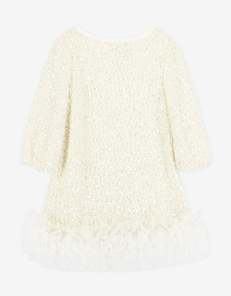 Angels Face Girls Jeanette Boucle Sequin Dress in White