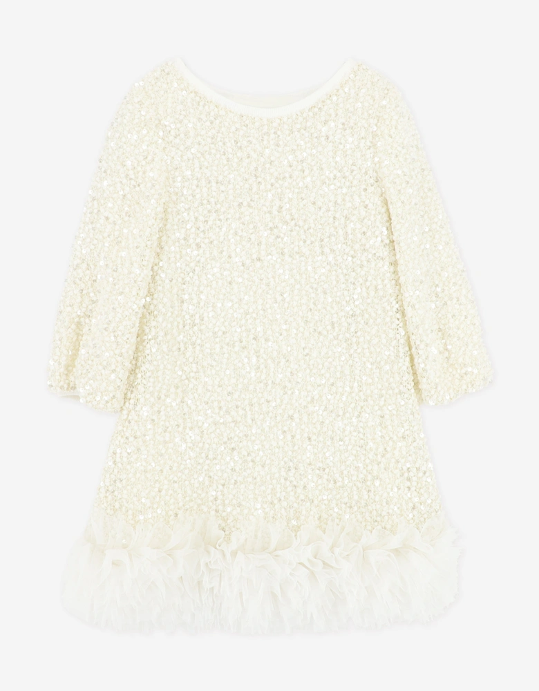 Angels Face Girls Jeanette Boucle Sequin Dress in White