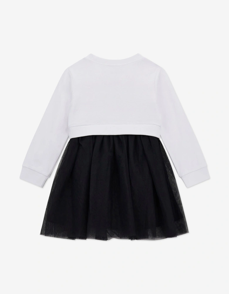 Girls Mixed Fabric Dress in White