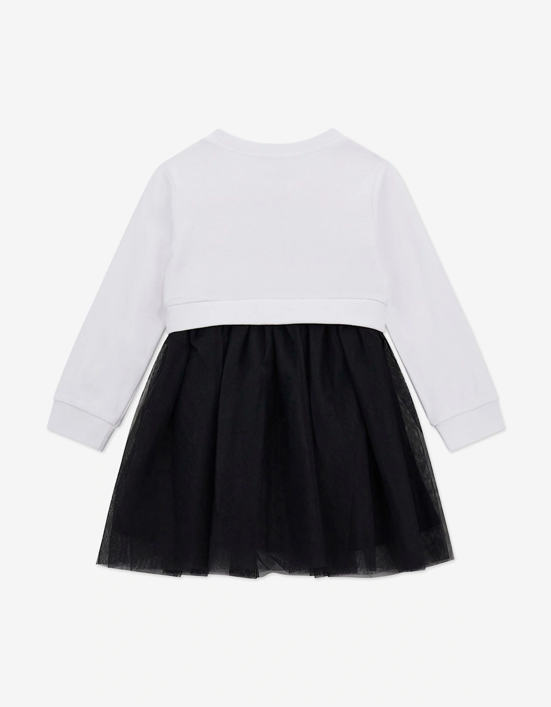 Girls Mixed Fabric Dress in White