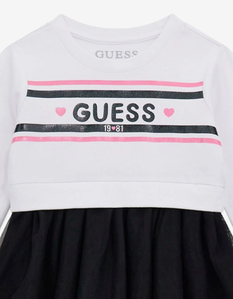Girls Mixed Fabric Dress in White