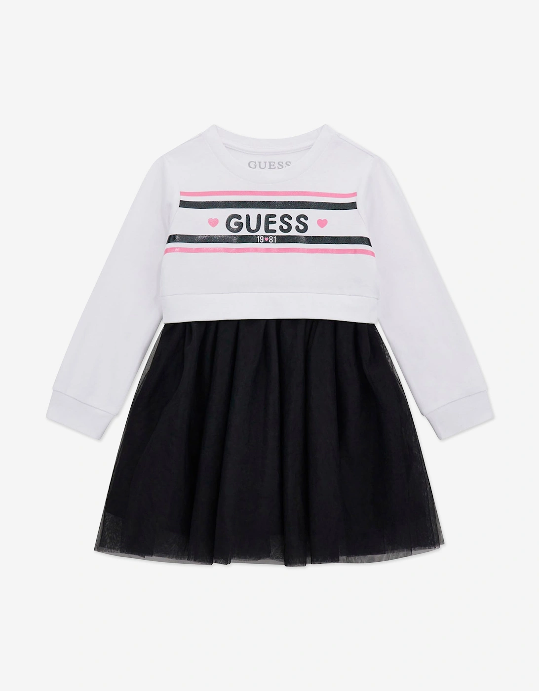 Girls Mixed Fabric Dress in White, 5 of 4