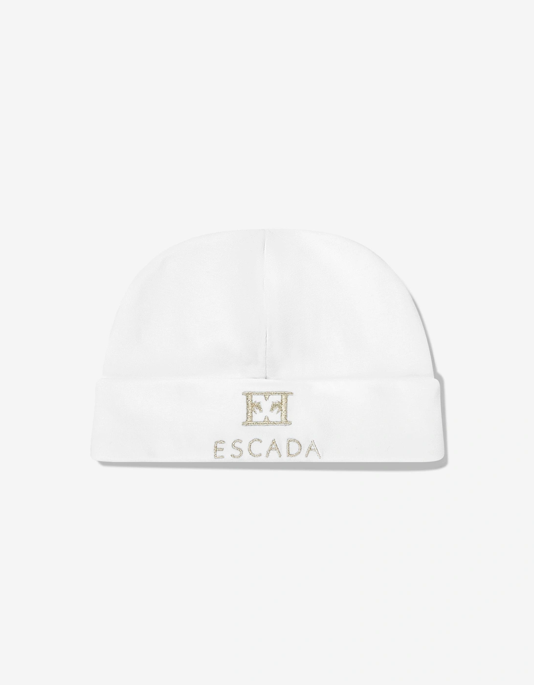 Baby Girls Embroidered Logo Beanie in White, 5 of 4