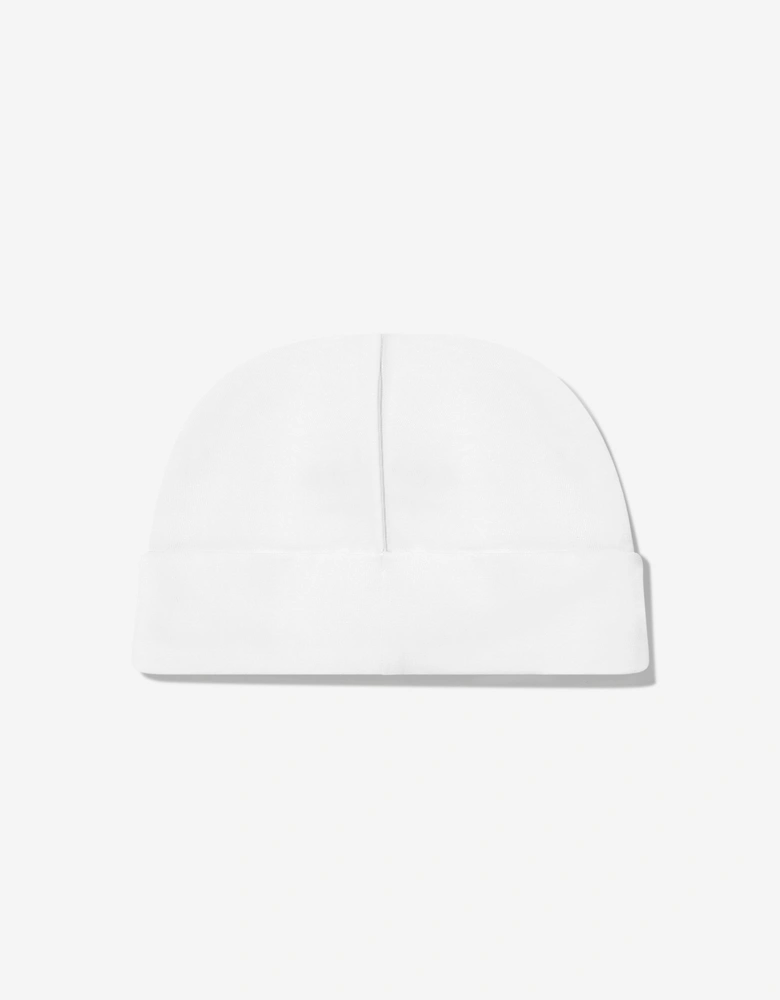 Baby Girls Embroidered Logo Beanie in White