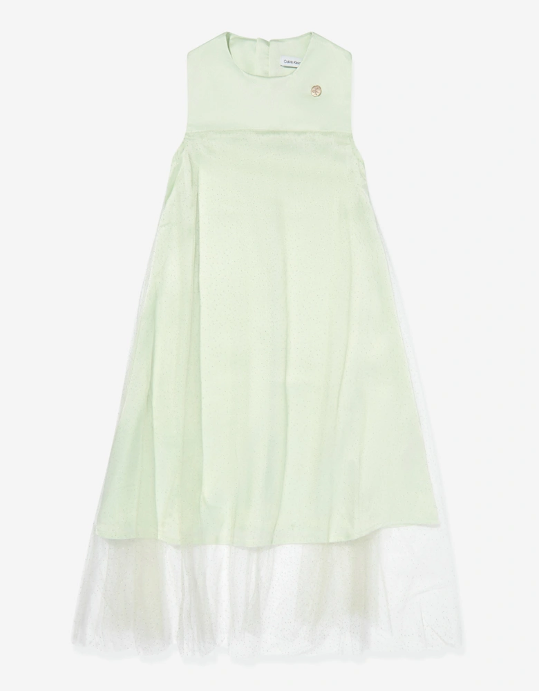 Girls Shimmer Layered Dress in Green