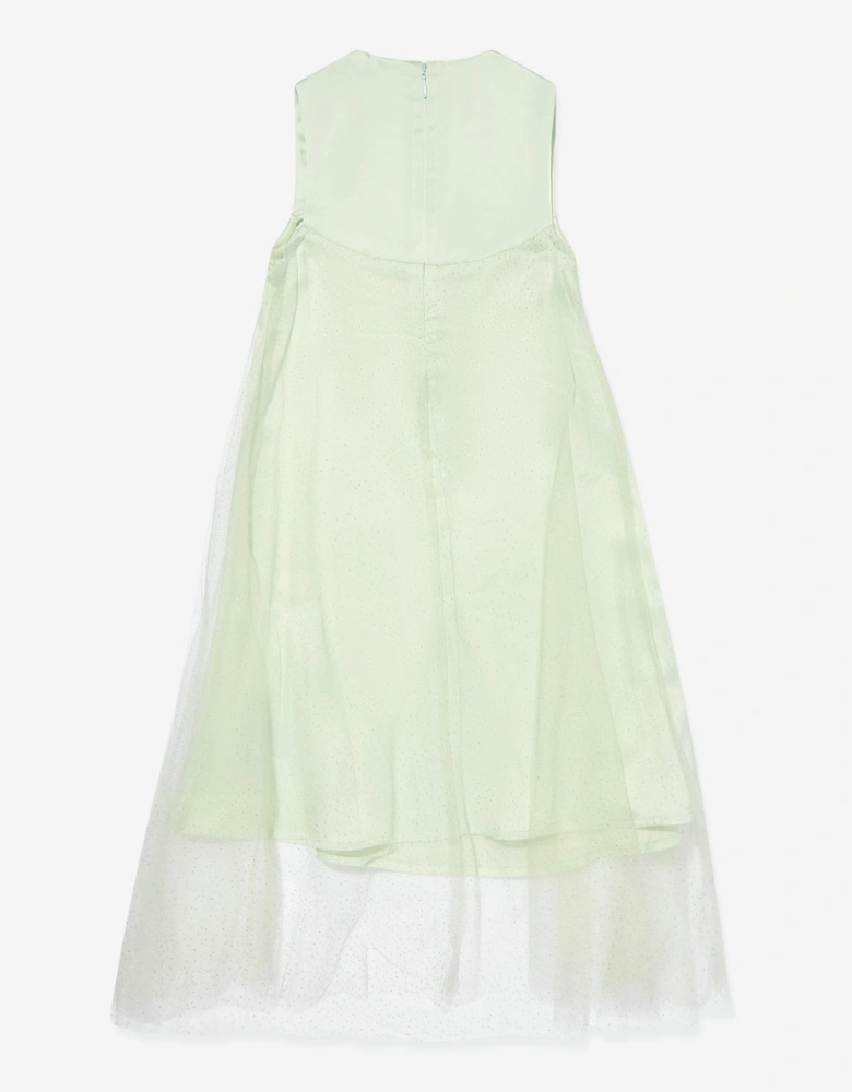 Girls Shimmer Layered Dress in Green