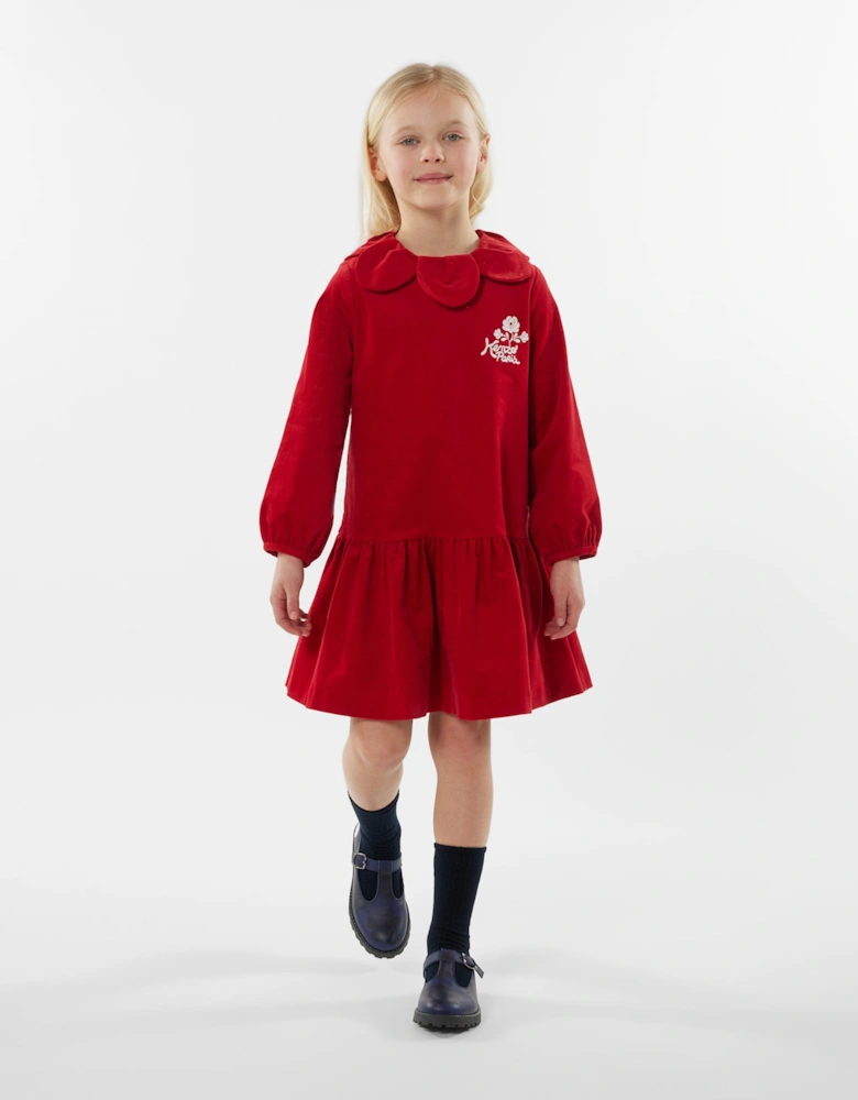 Girls Palatine Velvet Dress in Red