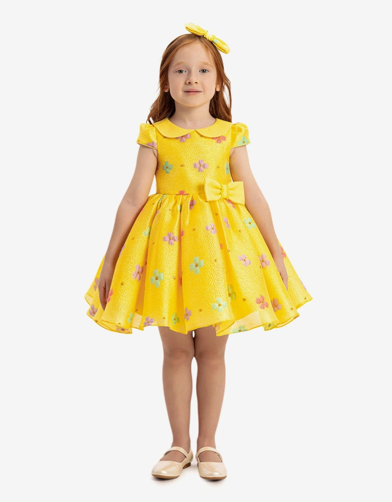 Baby Girls Floral Dress with Headband in Yellow