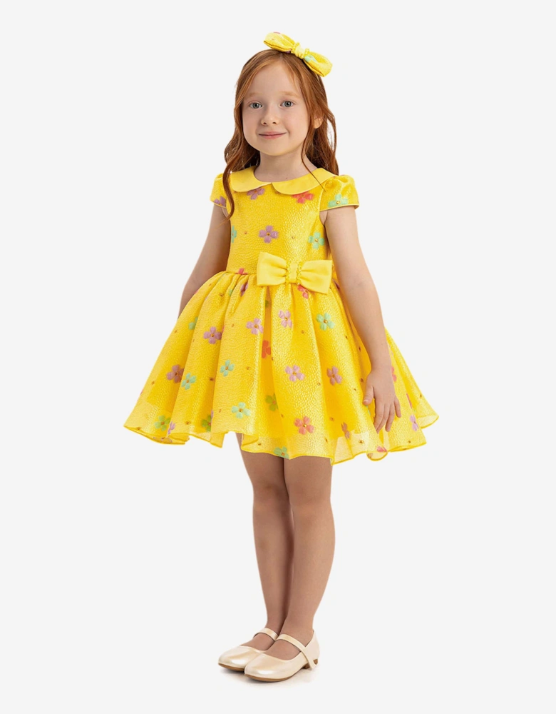 Baby Girls Floral Dress with Headband in Yellow