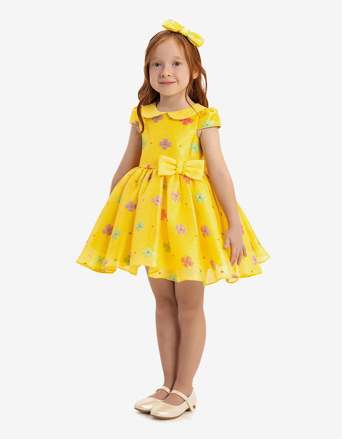 Baby Girls Floral Dress with Headband in Yellow