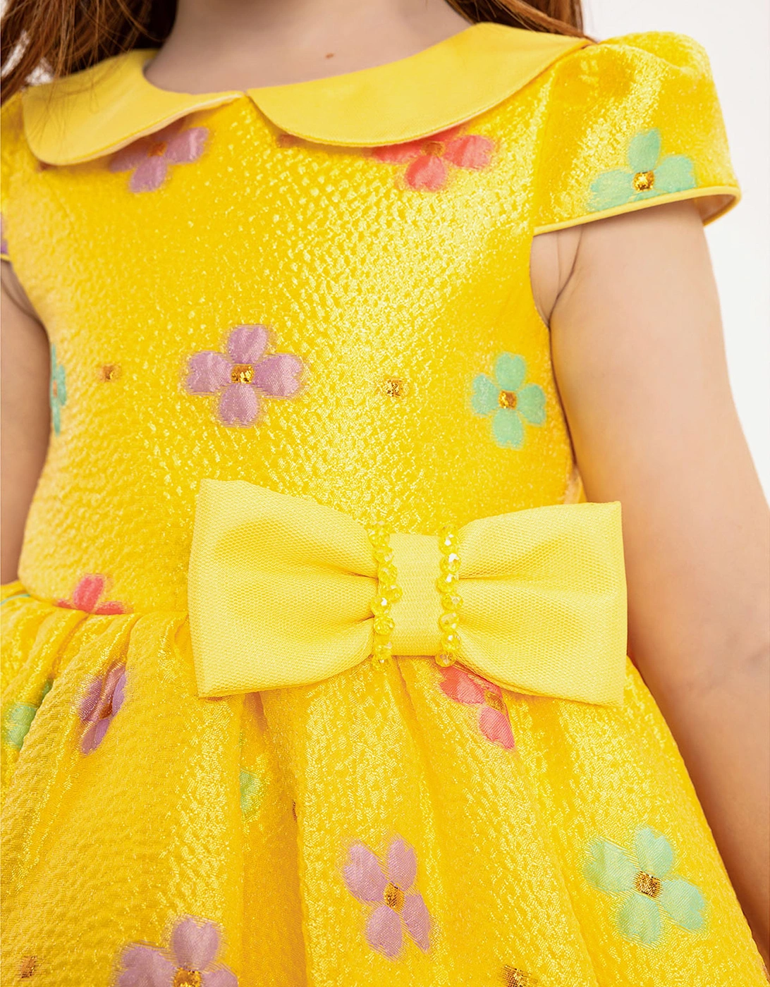 Baby Girls Floral Dress with Headband in Yellow