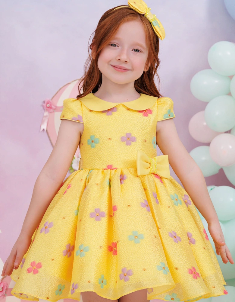 Baby Girls Floral Dress with Headband in Yellow