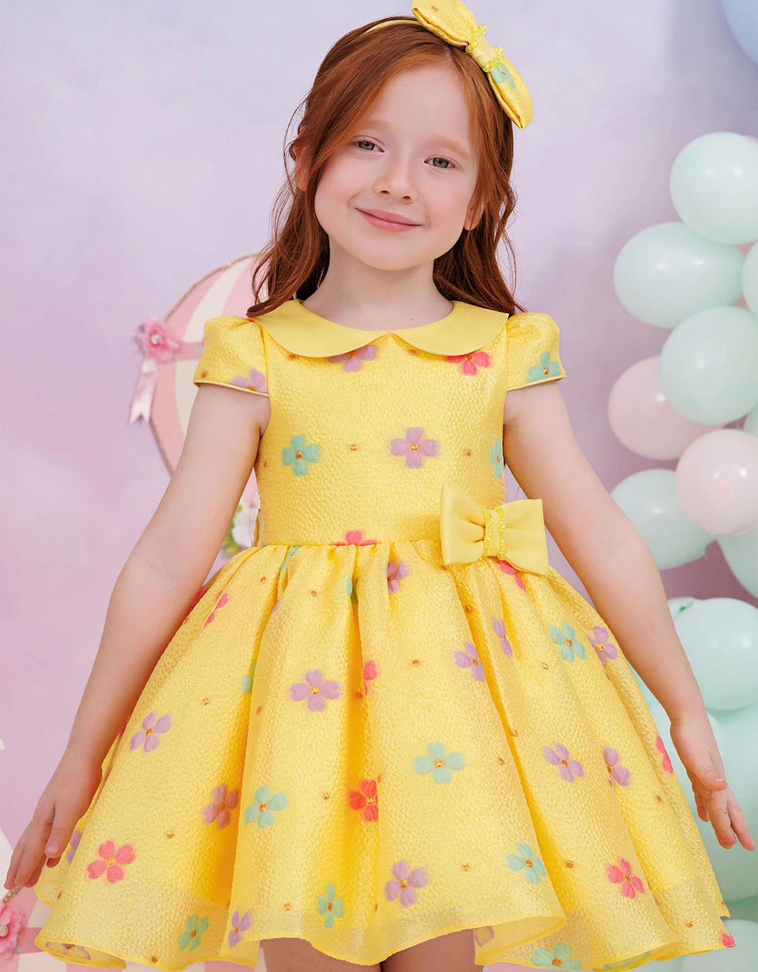 Baby Girls Floral Dress with Headband in Yellow