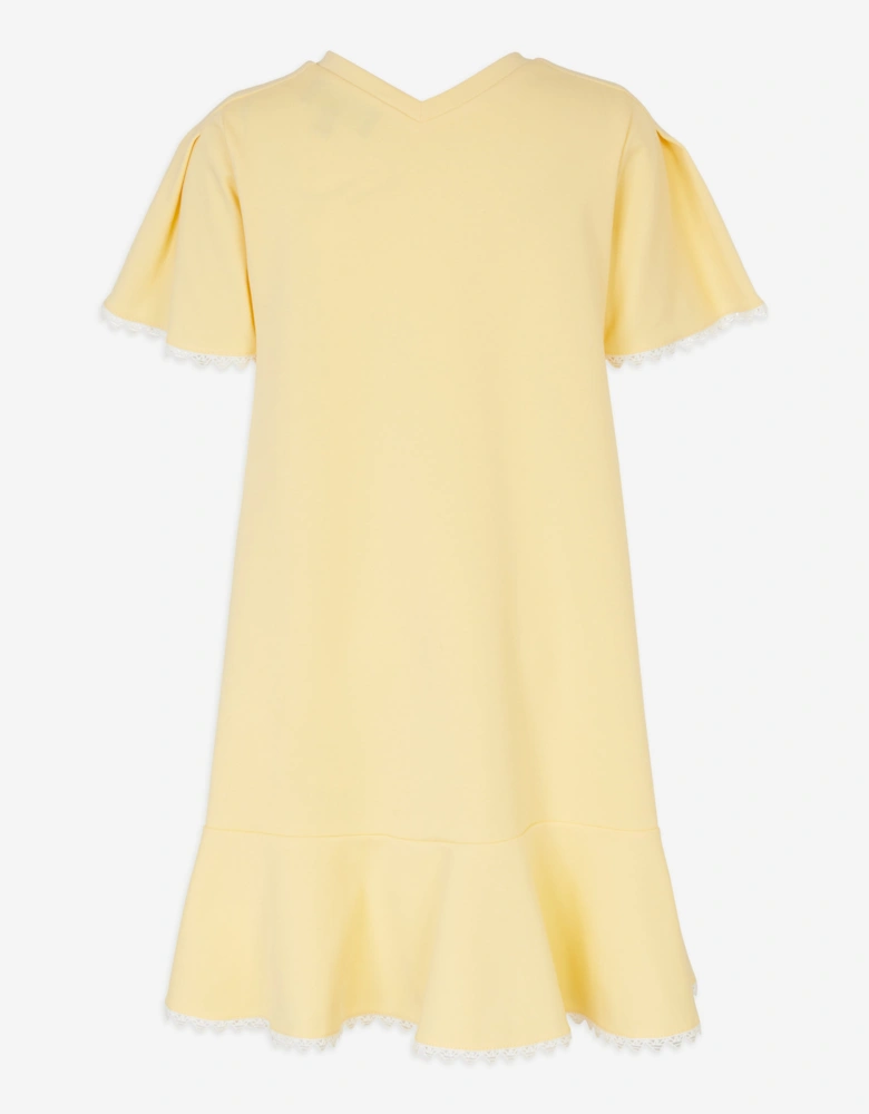 Girls Embroidered Jersey Dress in Yellow
