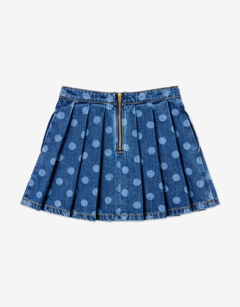 Girls Polka Dot Denim Skirt in Blue