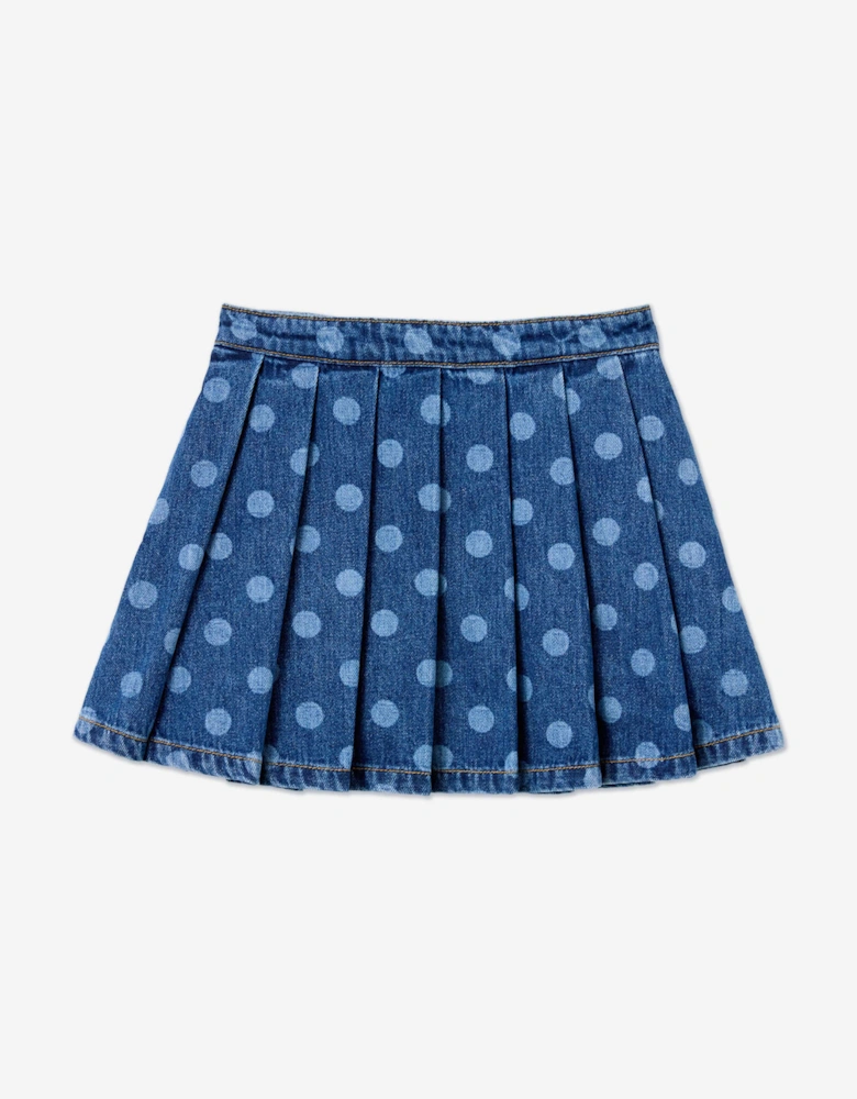 Girls Polka Dot Denim Skirt in Blue