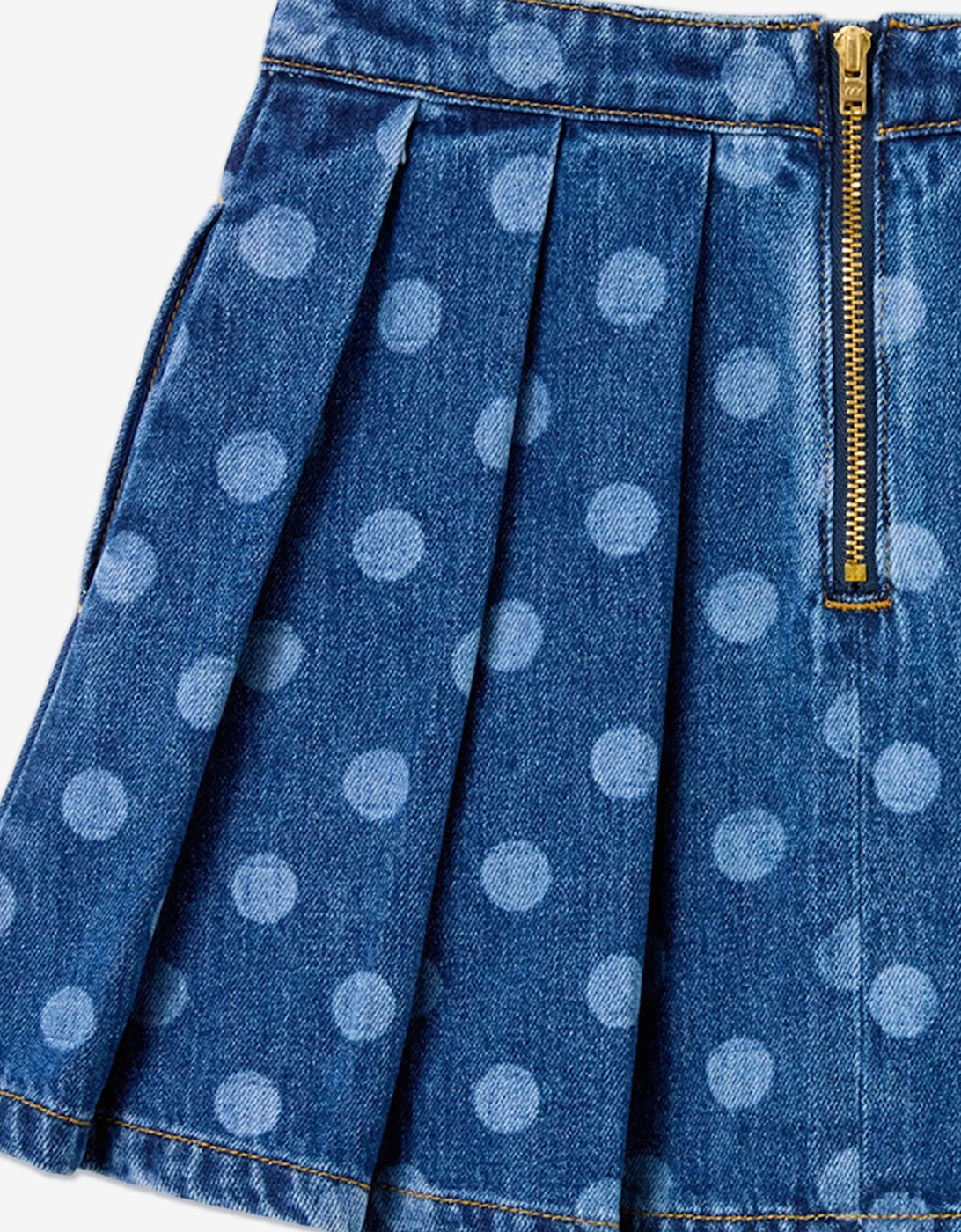 Girls Polka Dot Denim Skirt in Blue