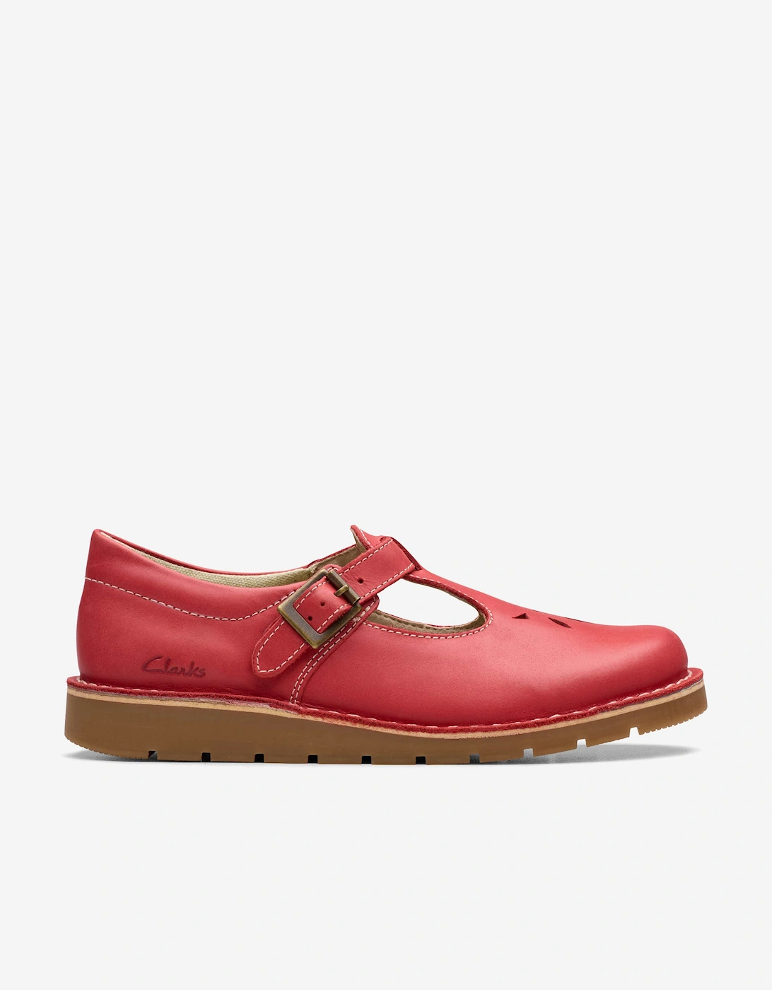 Girls Leather Joyful Skip T-Bar Shoes in Red, 5 of 4