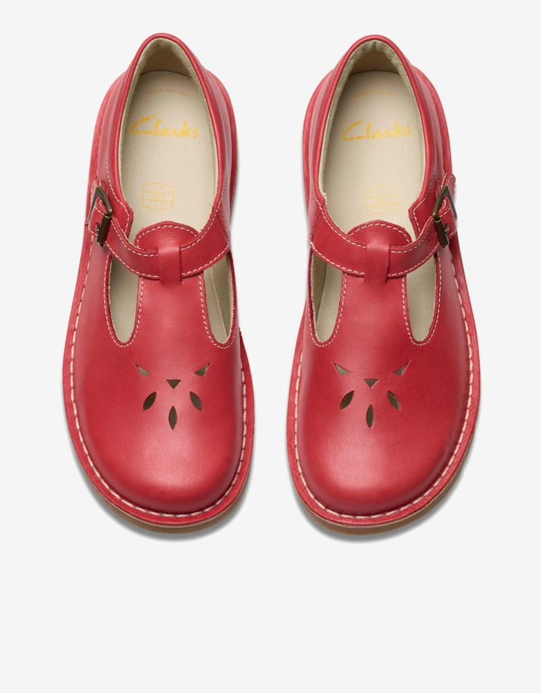 Girls Leather Joyful Skip T-Bar Shoes in Red