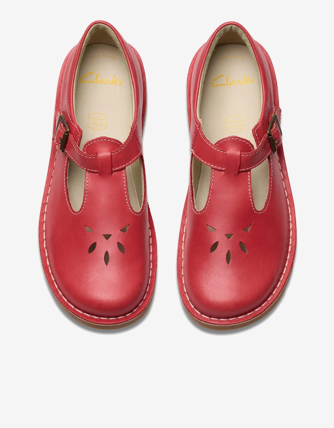 Girls Leather Joyful Skip T-Bar Shoes in Red