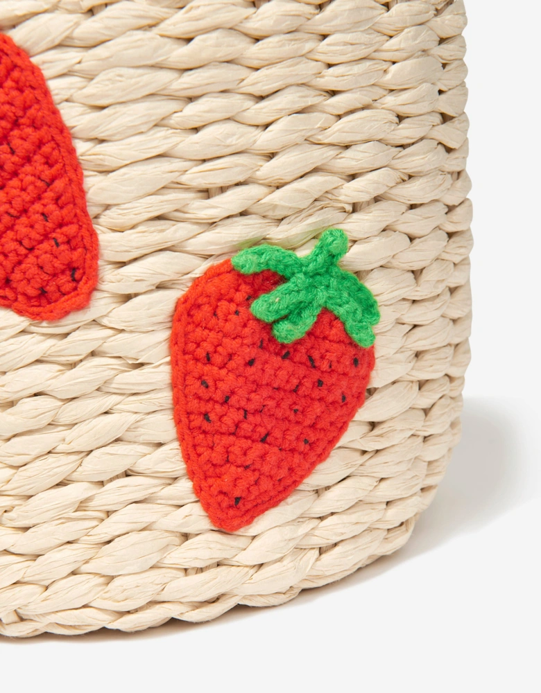 Girls Strawberry Bucket Bag in Beige (19cm)