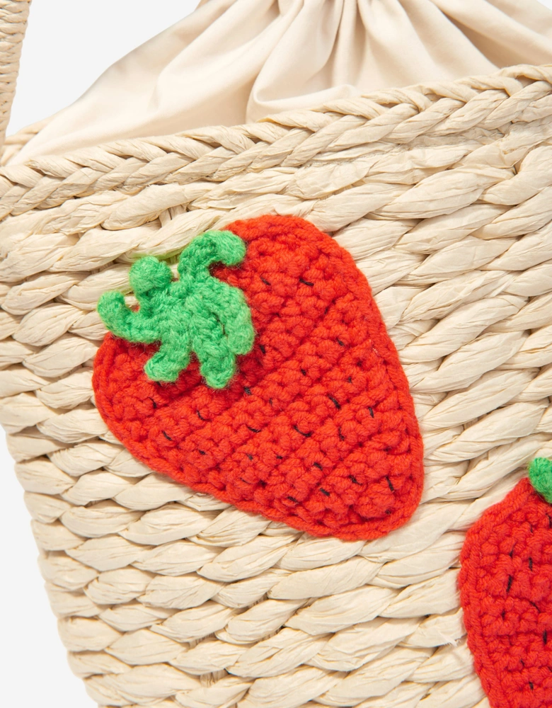 Girls Strawberry Bucket Bag in Beige (19cm)
