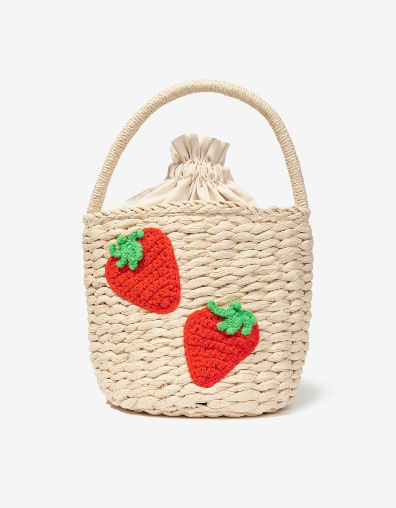 Girls Strawberry Bucket Bag in Beige (19cm)