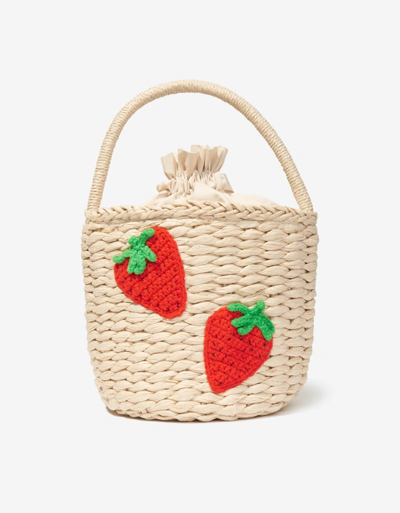 Girls Strawberry Bucket Bag in Beige (19cm)